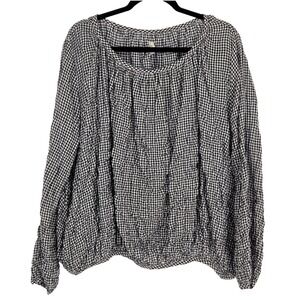 Pip Squeak Chapeau Women's Medium Oversized Gingham Check Blouse Top Black White